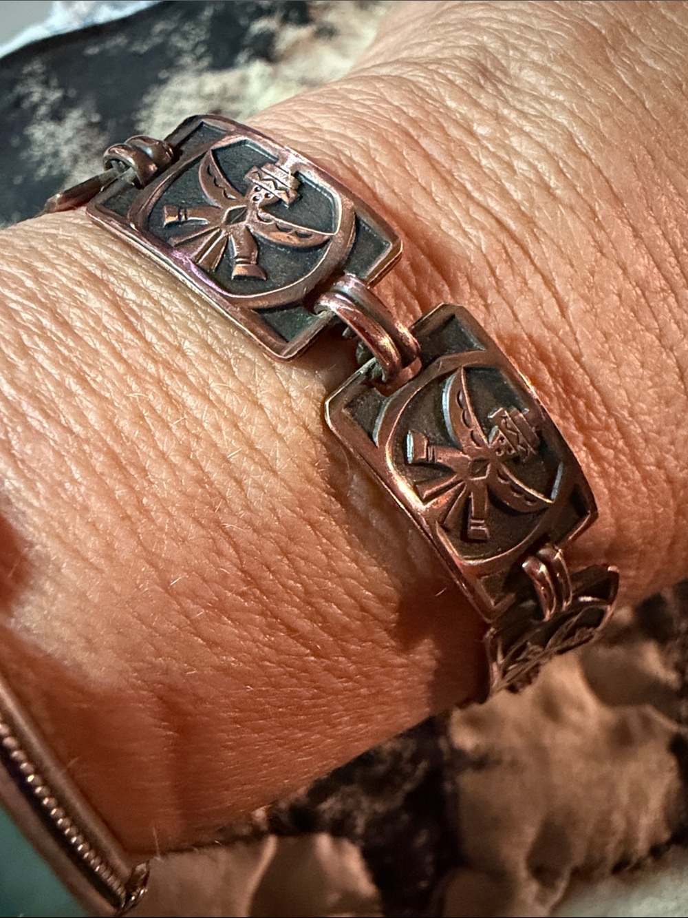 Bracelet - Vintage Native American - Copper Knifewing Kachina Link - 7.5”